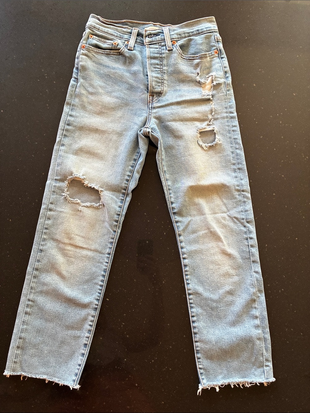 Levi's Wedgie Straight Jeans Tear to Shreds, Distressed, Button Fly, Size 27